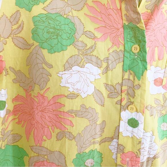Vintage 70's Vibe Yellow Floral Button Front Long Sleeve Shorts Romper 13/14 - Picture 3 of 8
